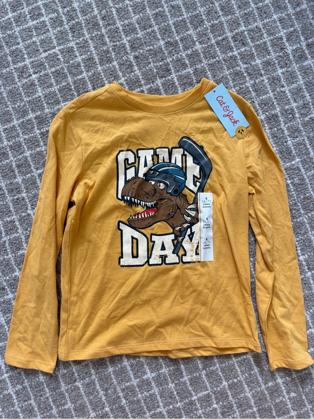 Cat & Jack Yellow Long Sleeve Tee with 'Game Day' Dinosaur Graphic